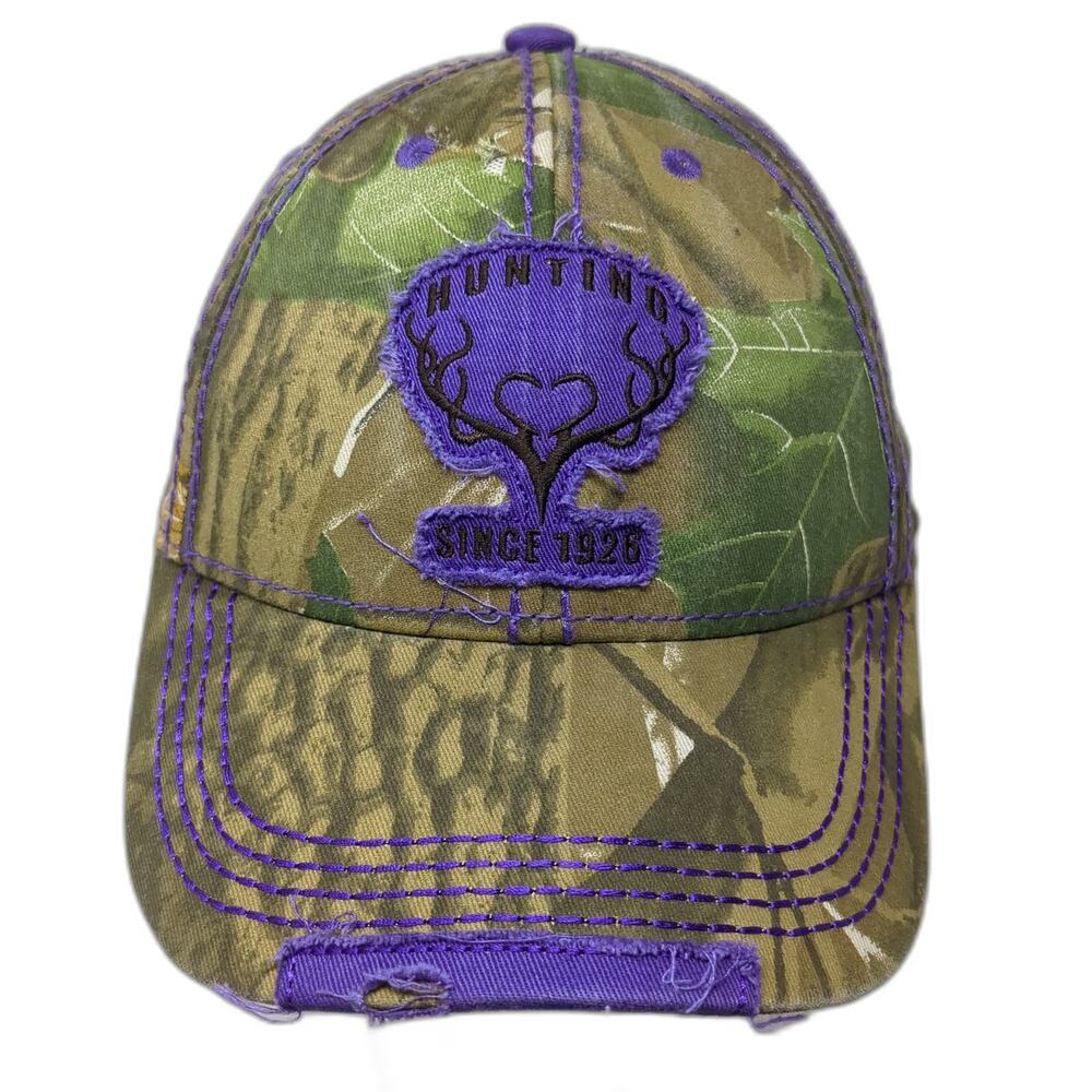 Pugs Baseball Cap Green Purple OSFM Hunting Patch Camo Distressed Strapback Hat